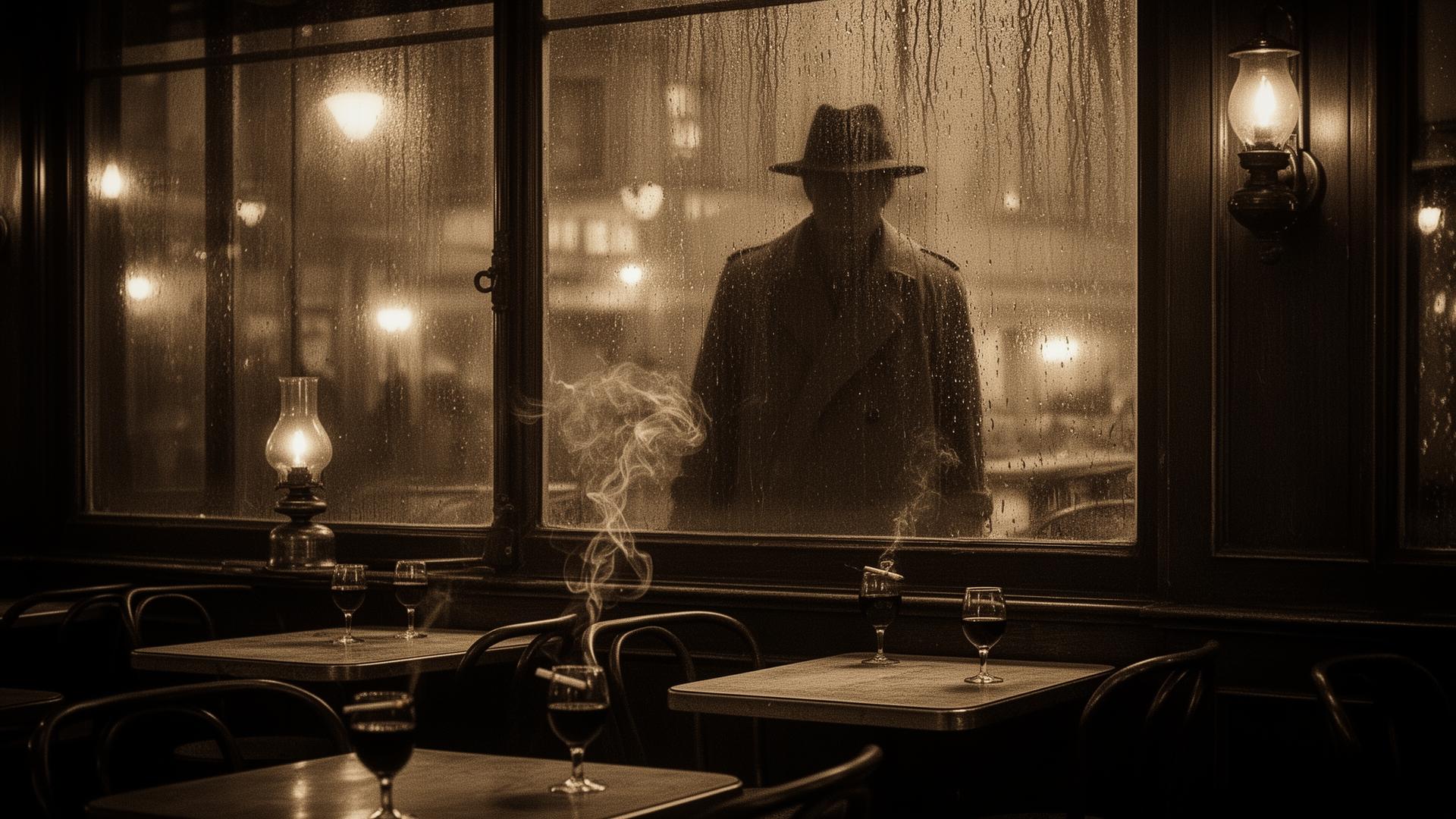 Ambiance d'un café parisien des années 30, évoquant l'univers de Simenon